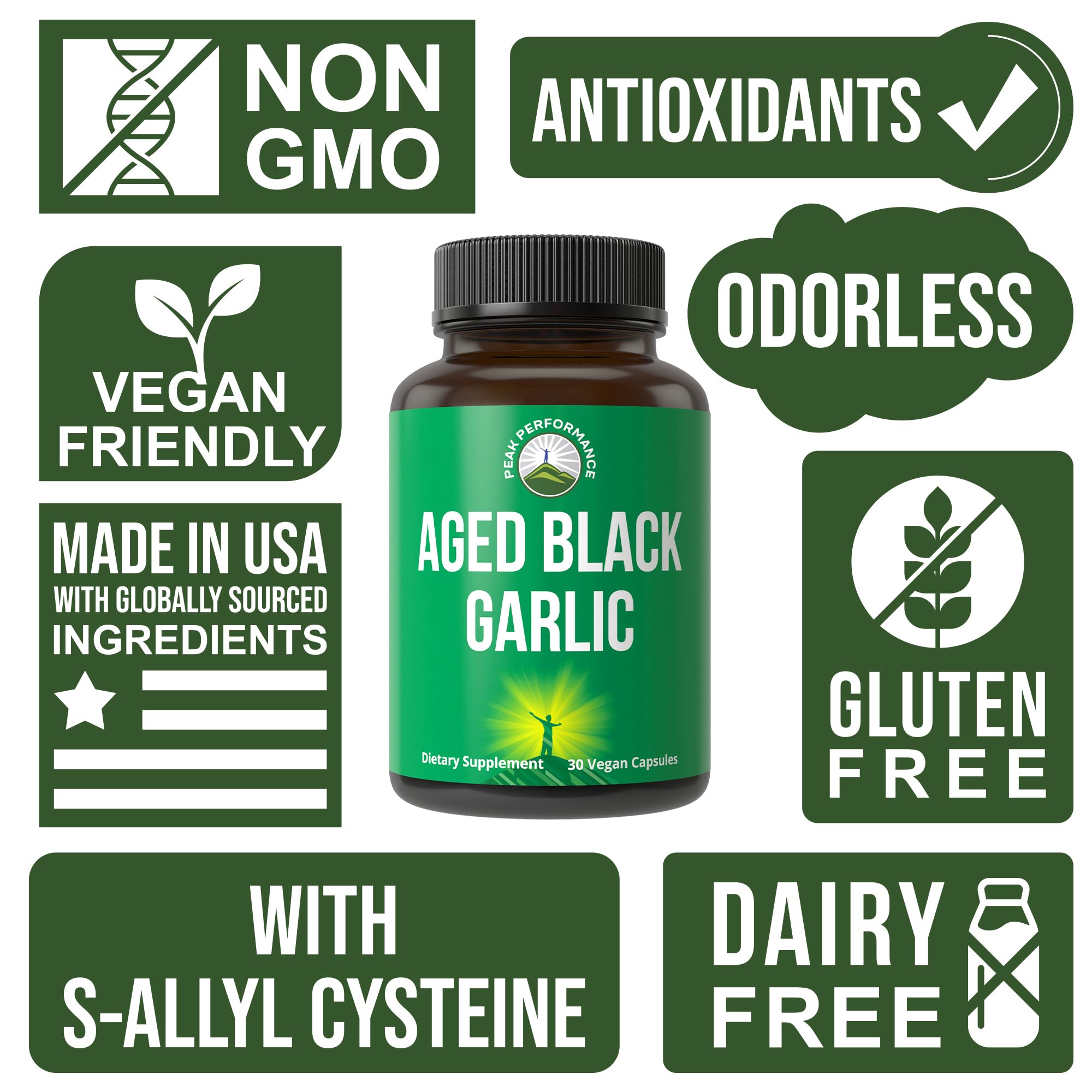 Peak Performance vegan gluten-free label emphasizes allergy-friendly formula.