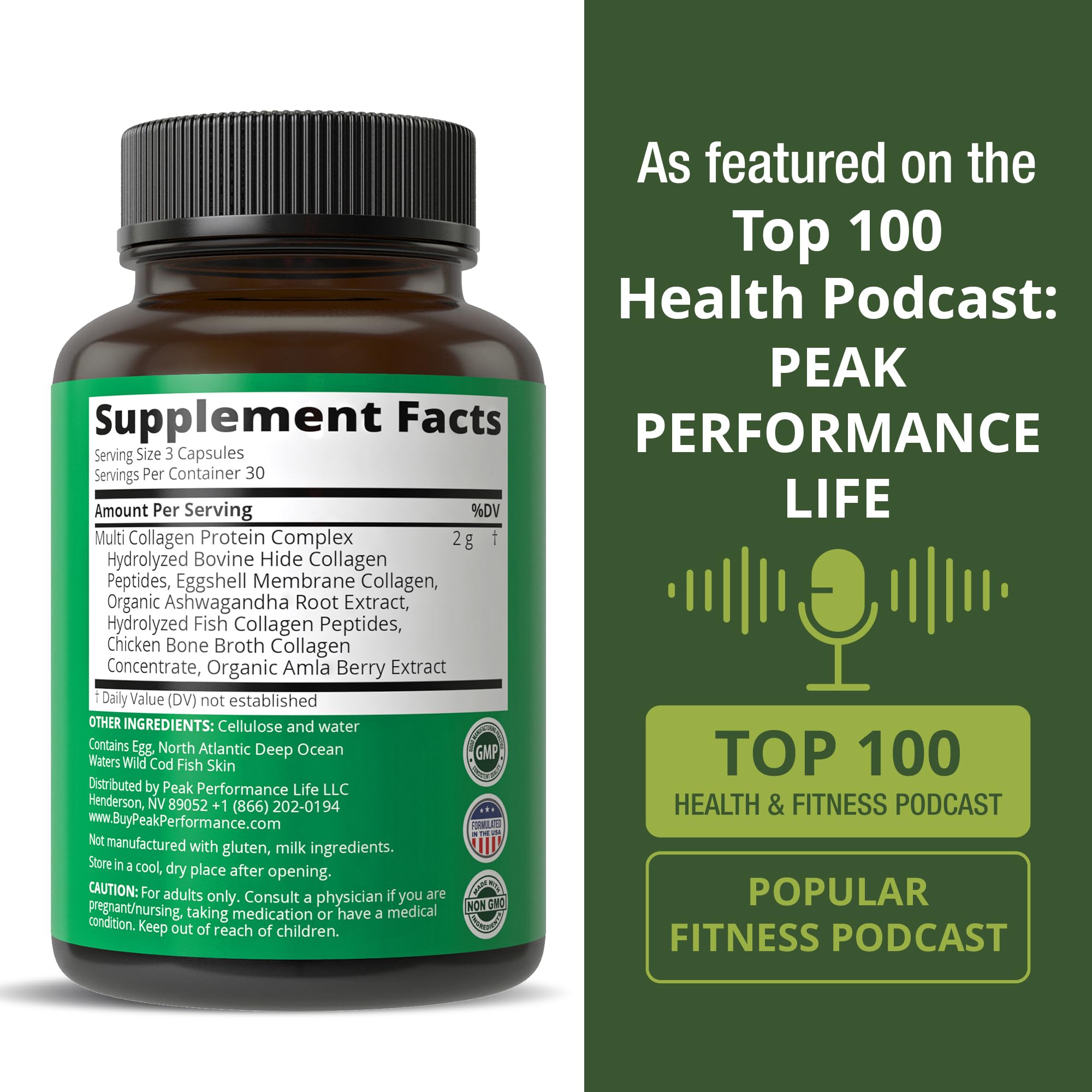 Peak Performance All 5 bottle with Vitamin Angels donation badge and ethical impact