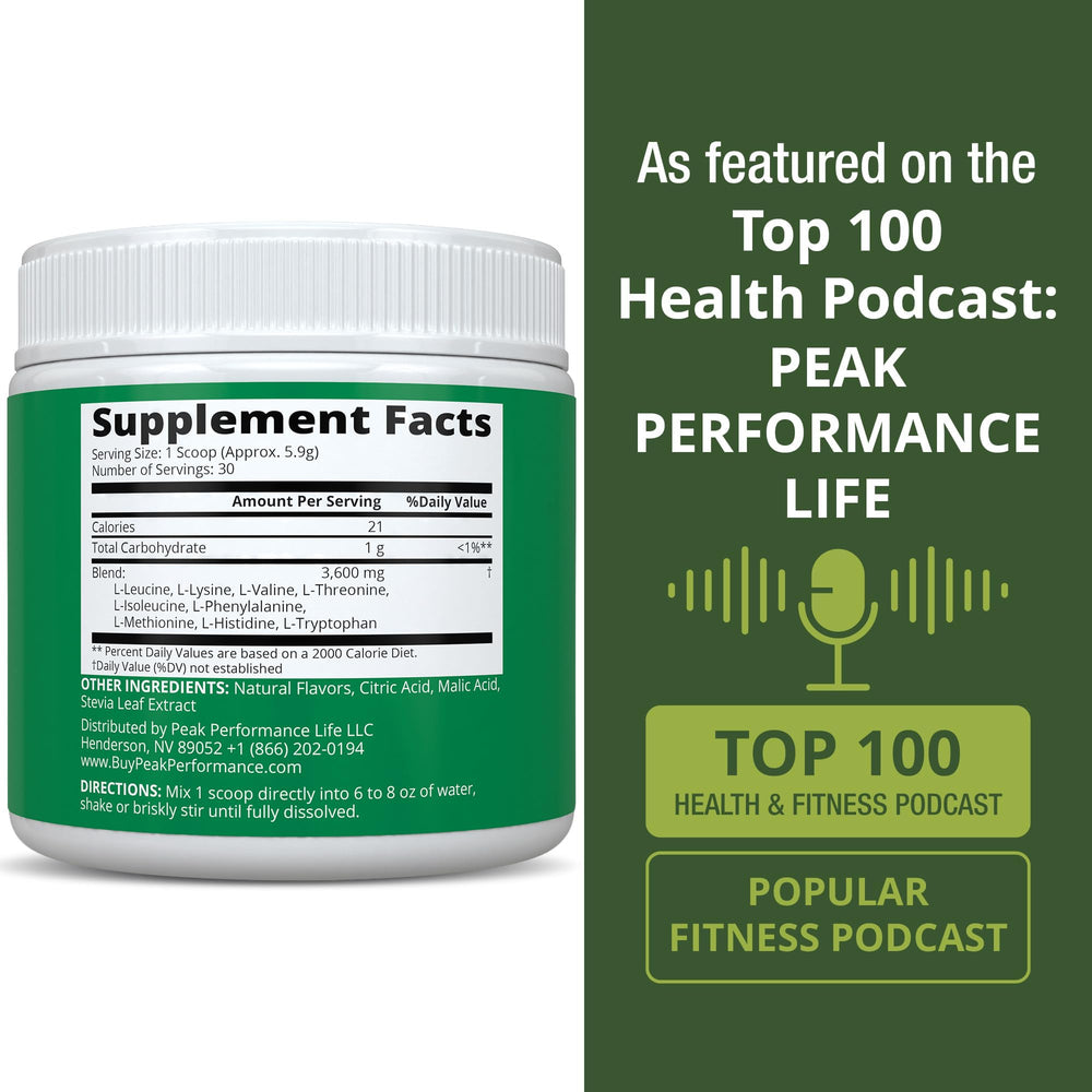 Athlete using Peak Performance All 9 EAA powder in a workout scene for energy and recovery