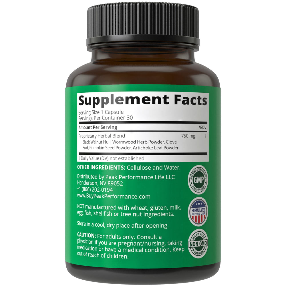 Peak Performance Artichoke Leaf capsule highlights green plant extract in the mix.