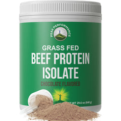 Peak Performance Grass Fed Beef Protein Chocolate tub for post-workout protein fueling