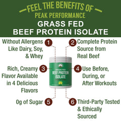 Scoop of Peak Performance beef protein chocolate powder