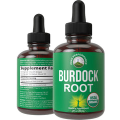 Peak Performance Burdock Root Drops bottle with organic gluten-free label.