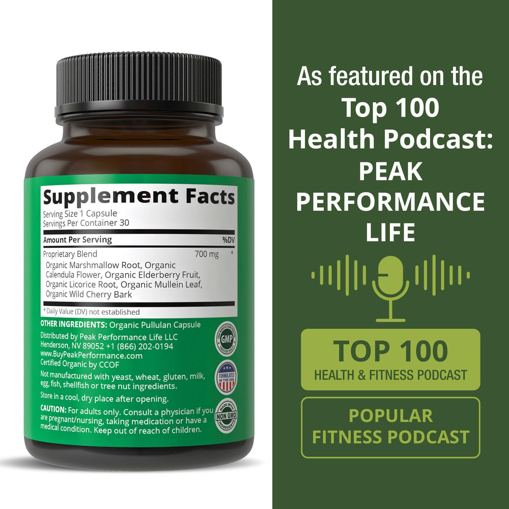 Calendula flower extract shown among organic lung-support ingredients.