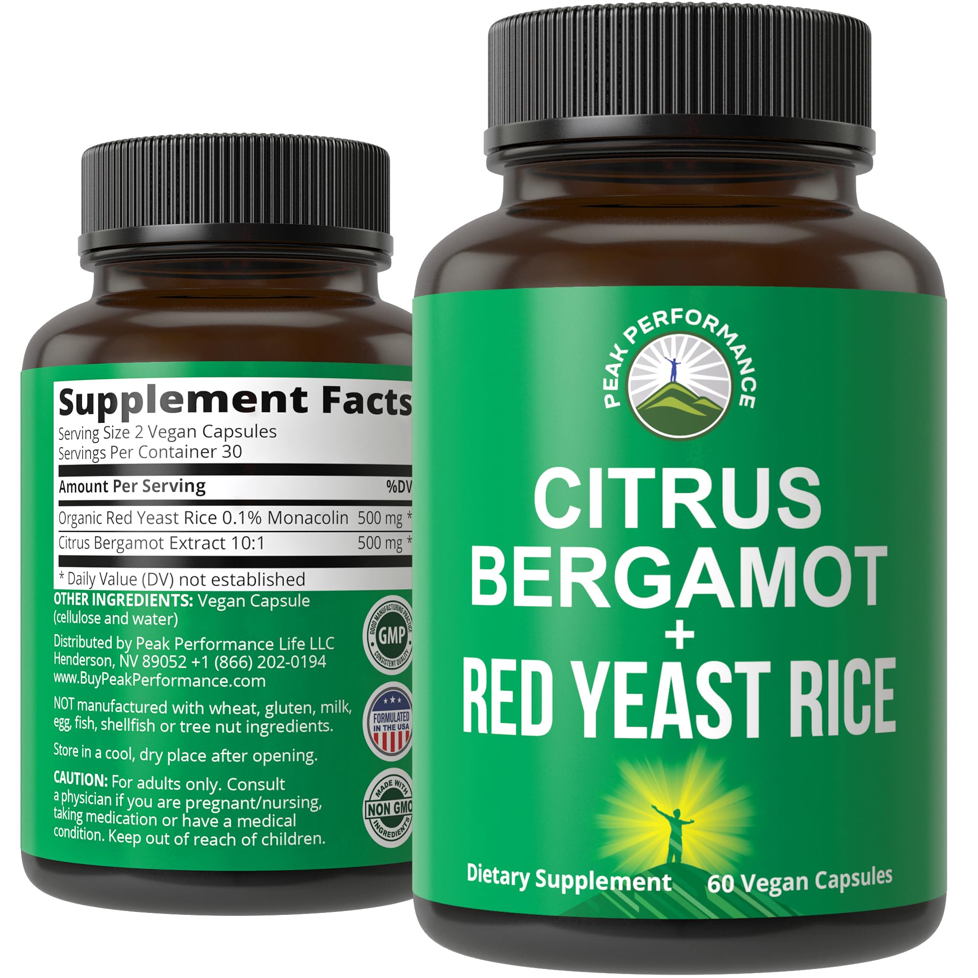 Peak Performance Citrus Bergamot 10:1 extract bottle for concentrated plant-based support.