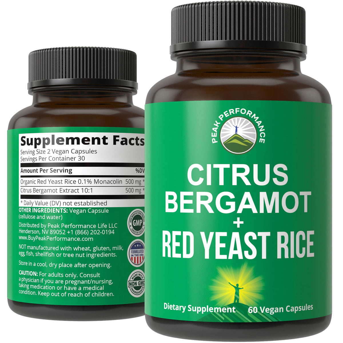 Peak Performance Citrus Bergamot 10:1 extract bottle for concentrated plant-based support.