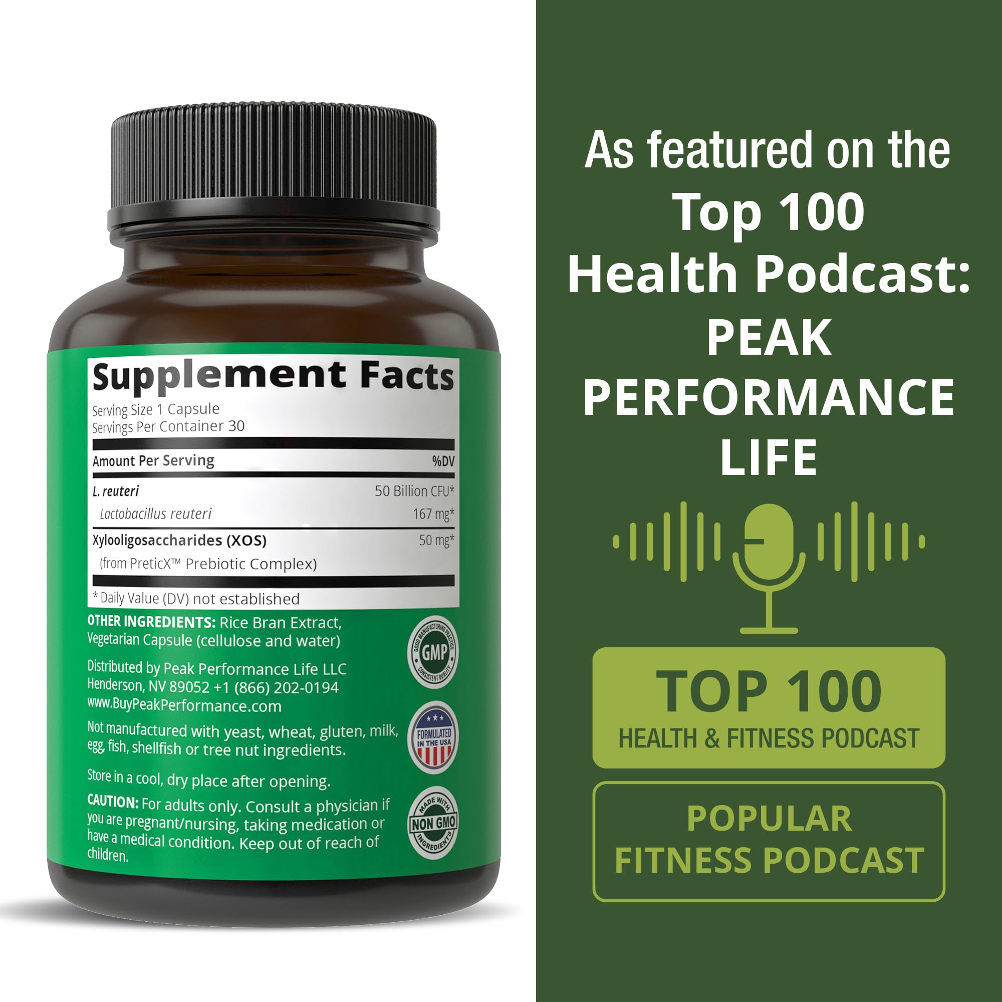 Peak Performance gluten-free and preservative-free claim on label
