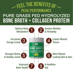 Peak Performance grass-fed bone broth powder bottle ready to mix a healthy drink