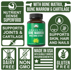 Ingredients panel for Peak Performance Grass Fed Bone Marrow showing bone matrix marrow cartilage