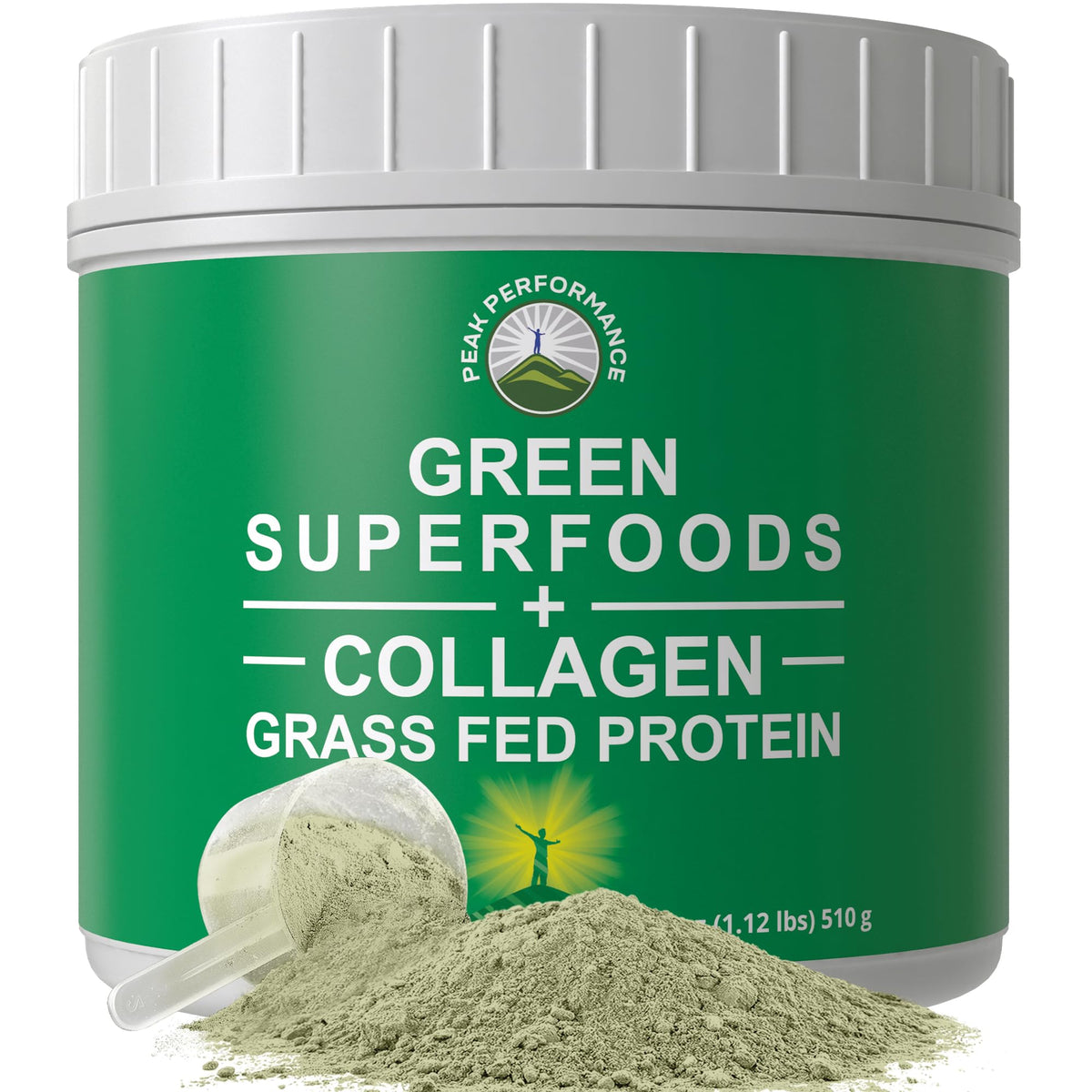 Peak Performance Greens bottle front view highlighting premium greens blend for daily nutrition