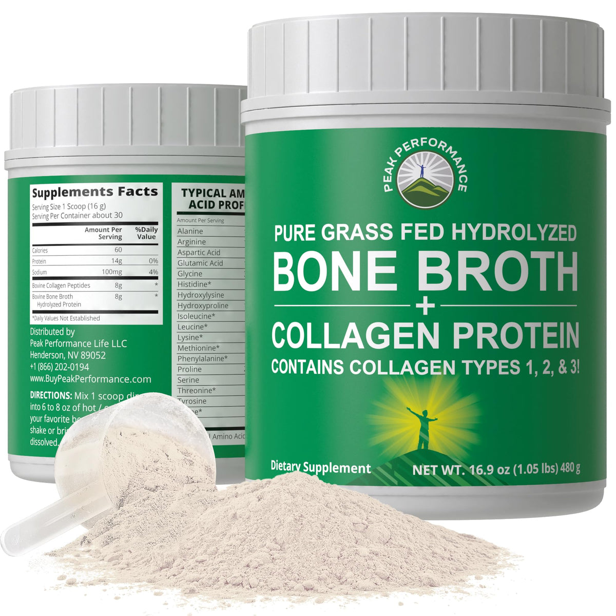 Peak Performance hydrolyzed bone broth collagen peptides unflavored tub for versatile daily use