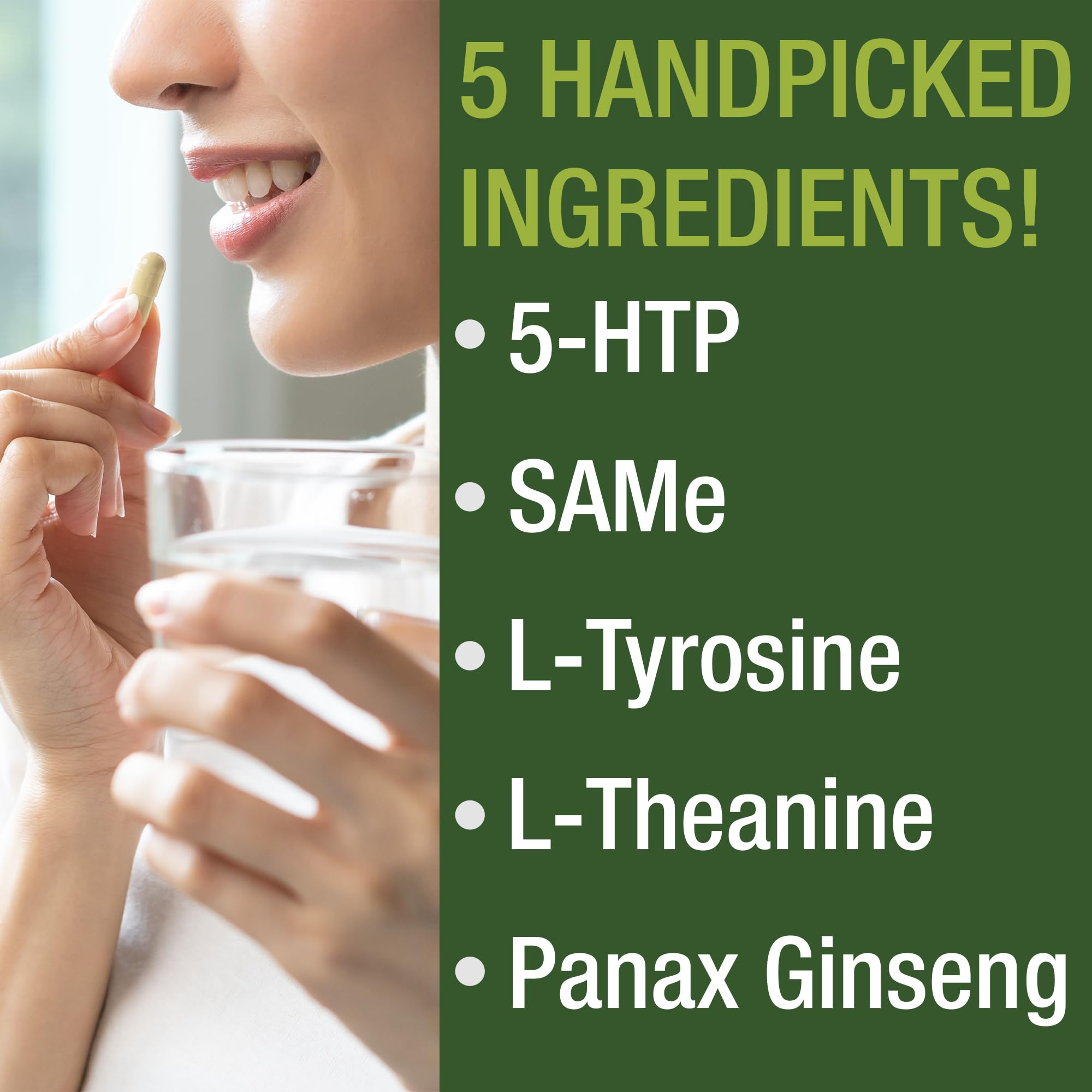 Peak Performance ingredients panel highlights five premium mood-support ingredients.
