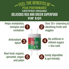 Peak Performance Kids Greens and Reds spoon-dispense image for easy, kid-friendly serving.