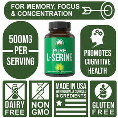 USA-made sign on Peak Performance L-Serine ensures trusted manufacturing.