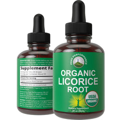 Peak Performance licorice root drops bottle showing organic tincture for digestion and throat comfort.