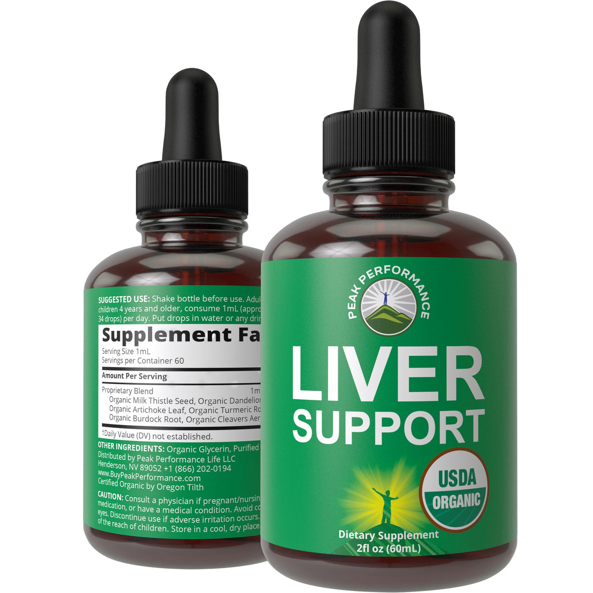 Peak Performance Liver Cleanse bottle with organic drops for daily support