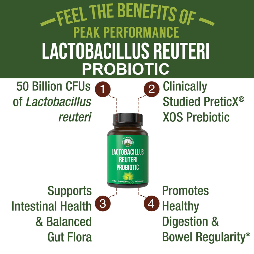 Peak Performance LR Reuteri capsules close-up for daily digestive support