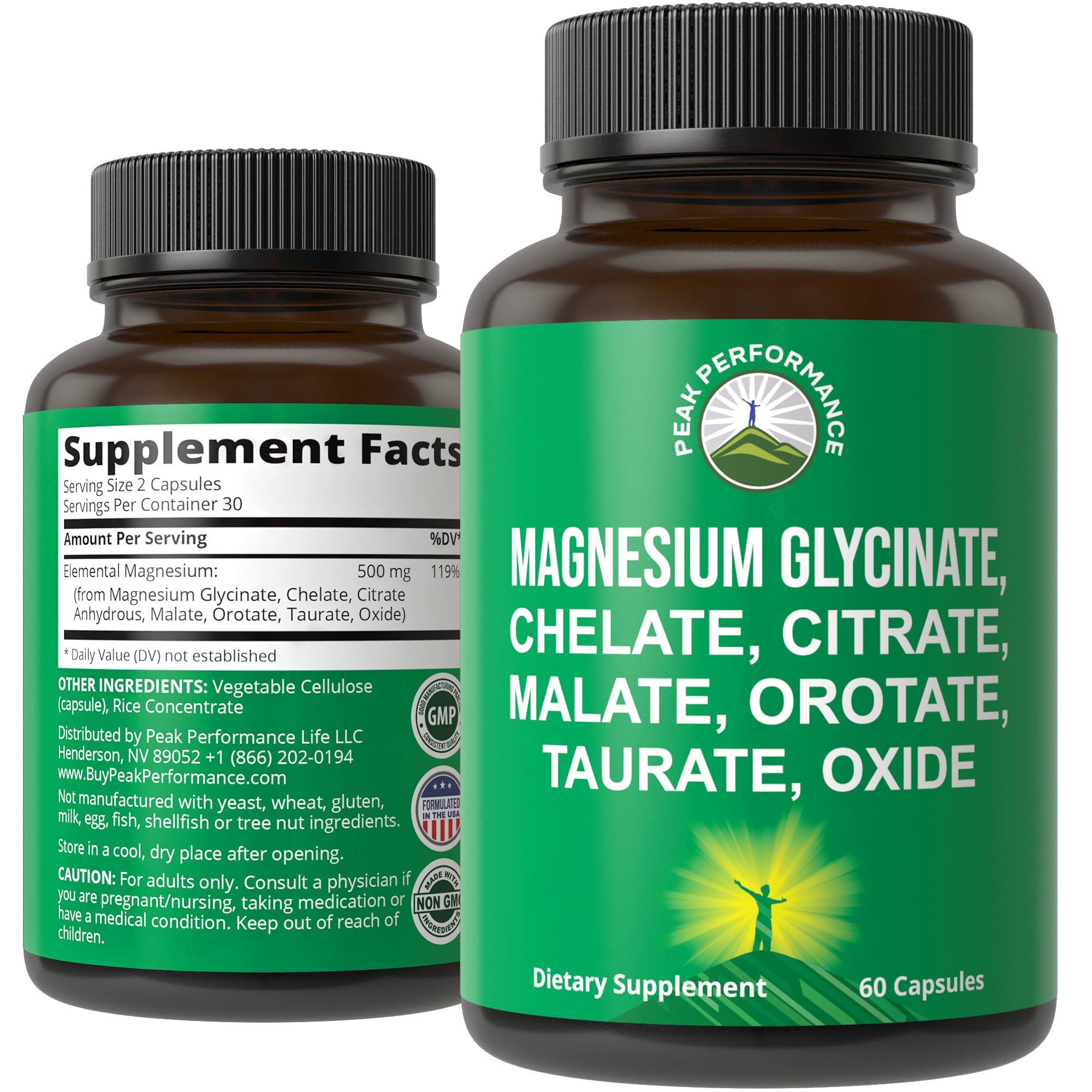 Peak Performance magnesium 7-forms bottle showing capsules for sleep support
