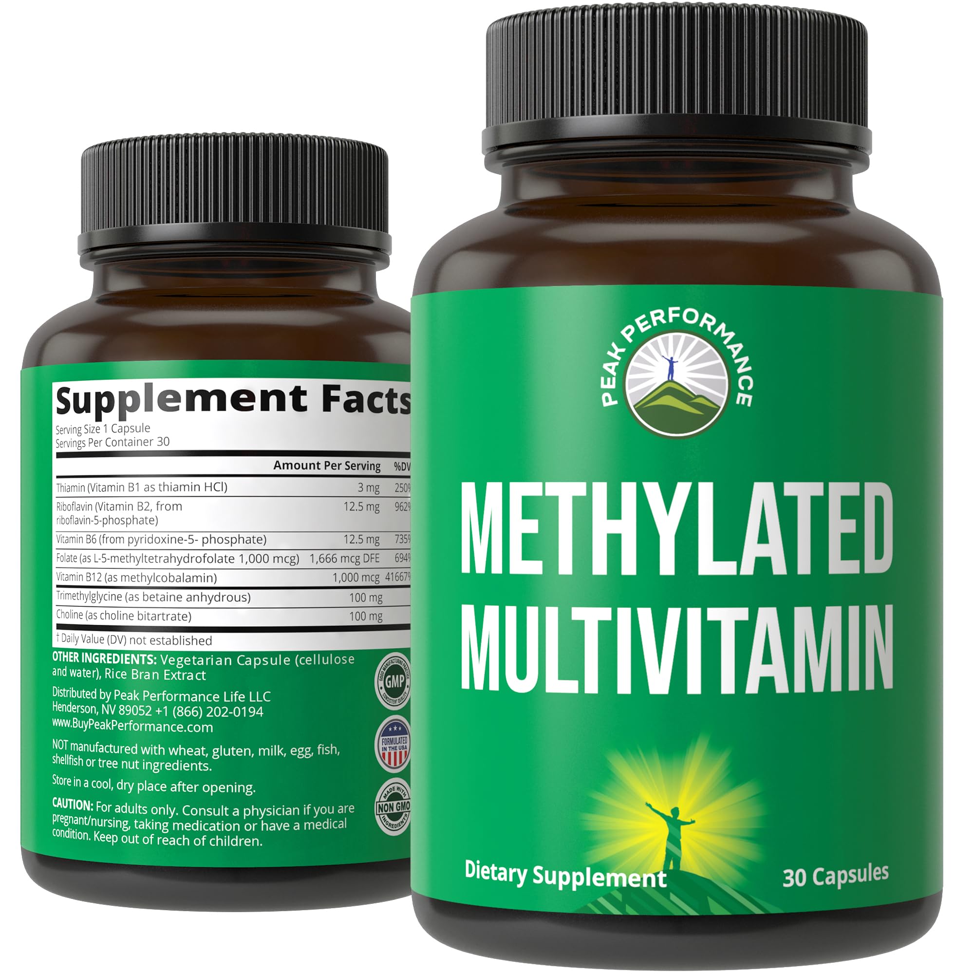 Peak Performance methylated multivitamin bottle front view for daily energy support
