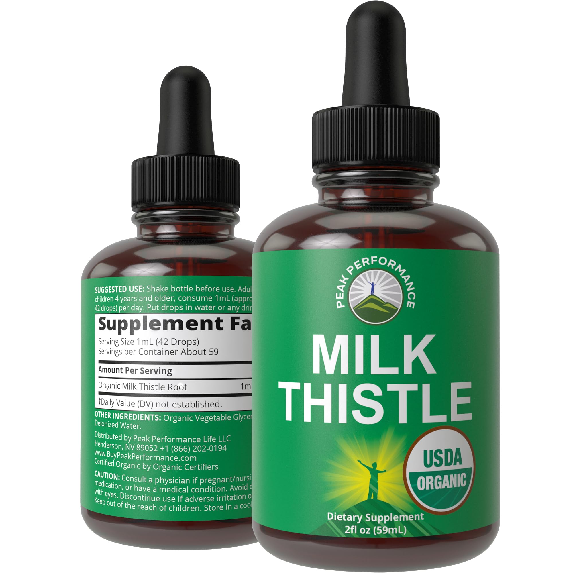 Peak Performance milk thistle liquid drops bottle for quick, bioavailable support