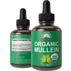 Peak Performance Mullein Leaf Drops bottle on white background for easy dosing.