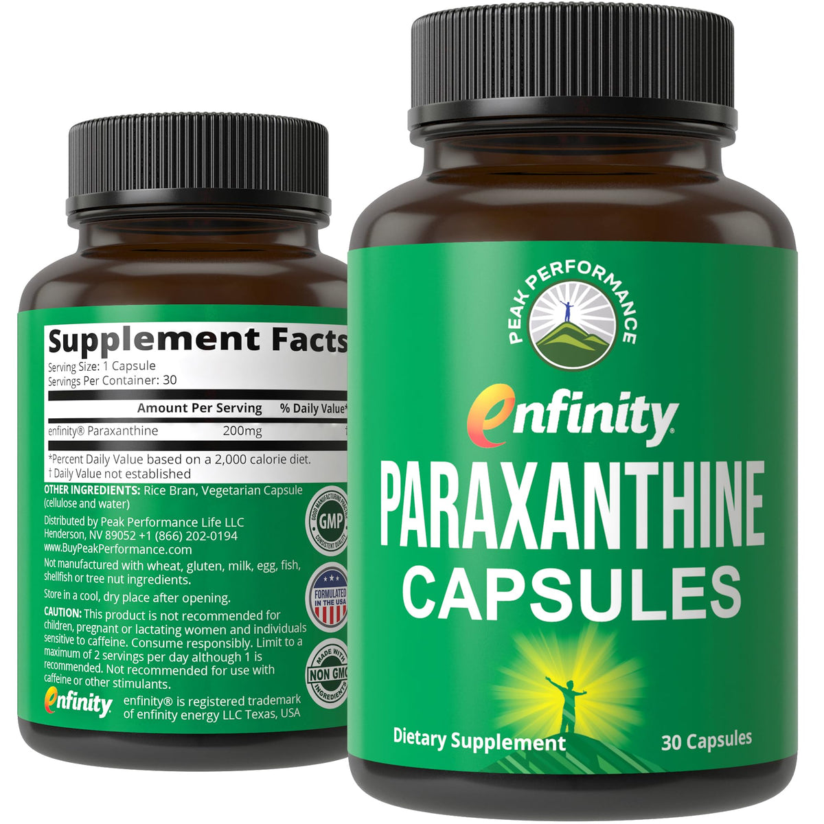 Peak Performance Paraxanthine capsules bottle front for jitter-free focus