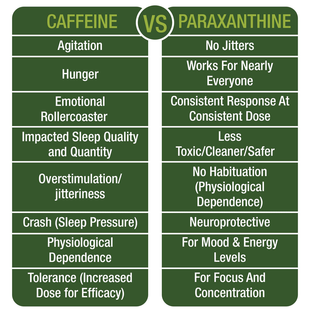 Peak Performance Paraxanthine capsules inside bottle ready for daily use