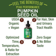 Peak Performance pumpkin seed oil drops ready to mix into drinks for convenient, tasteless supplementation.