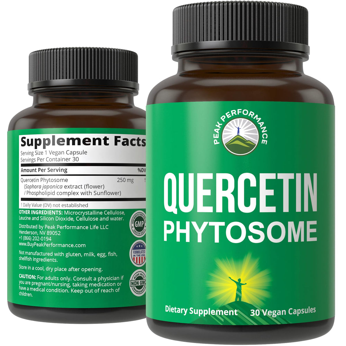 Peak Performance quercetin phytosome bottle highlighting a bioavailable capsule for daily wellness