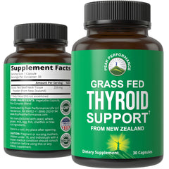 Peak Performance raw thyroid desiccated bovine capsules in bottle for steady energy.