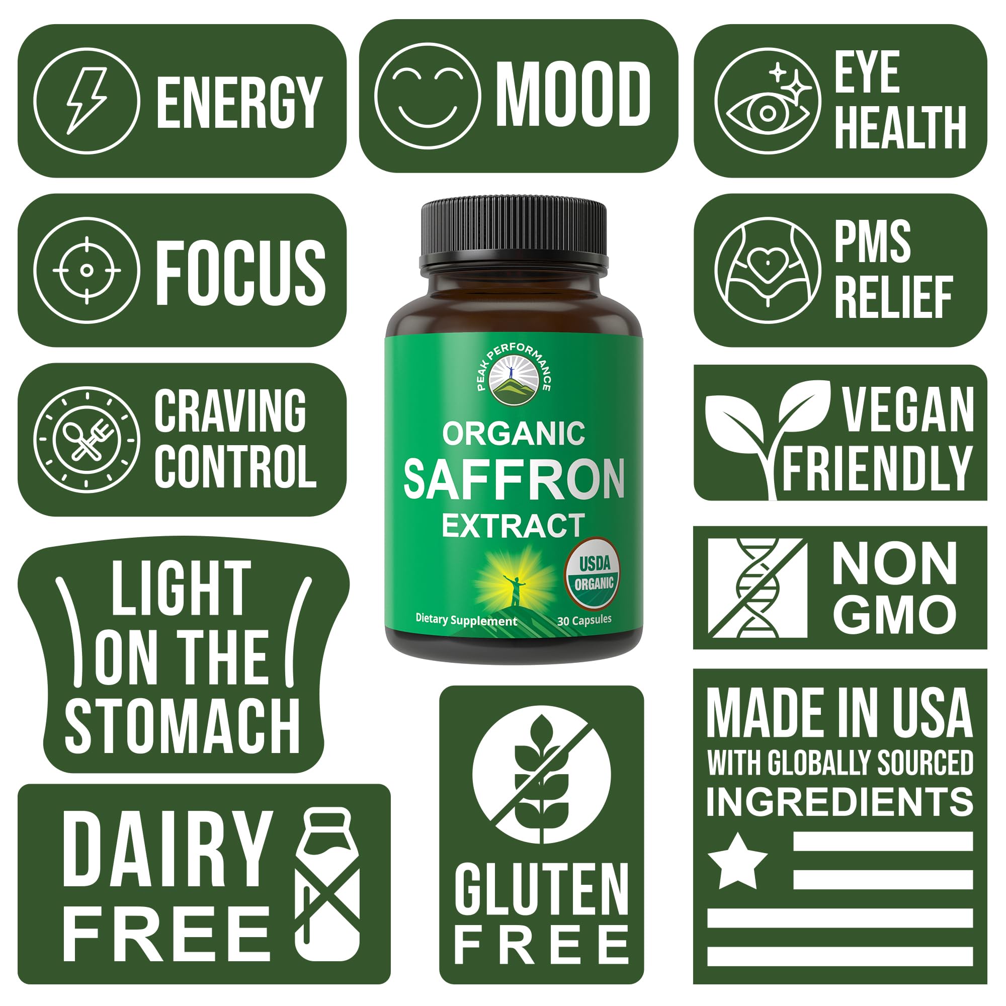 Peak Performance saffron capsules on a spoon for easy daily dosing