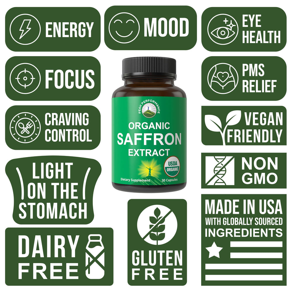 Peak Performance saffron capsules on a spoon for easy daily dosing