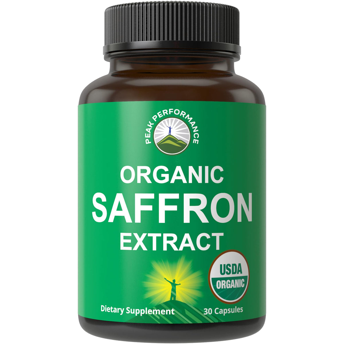 Peak Performance saffron extract capsules bottle for daily mood and focus support