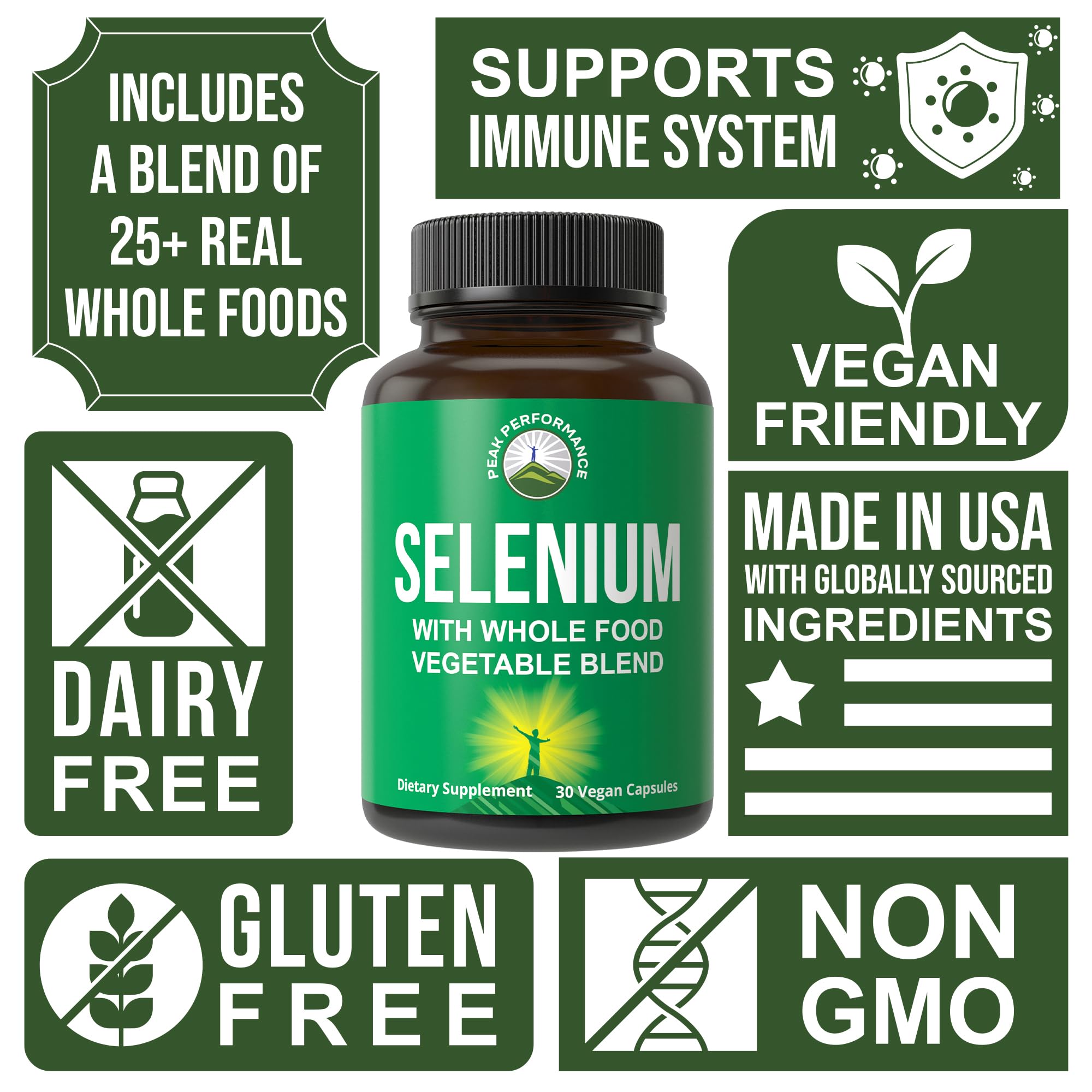 Peak Performance selenium gluten-free capsules without GMOs or artificial additives