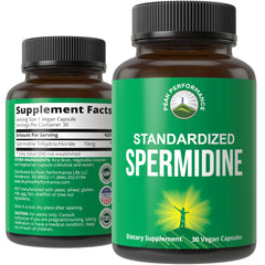 Peak Performance Spermidine capsules bottle for convenient daily aging support.