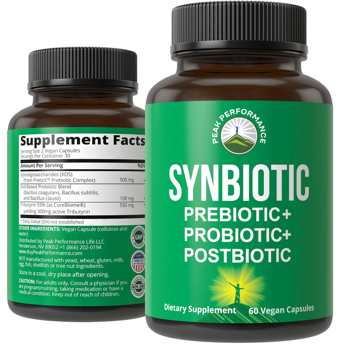 Peak Performance Synbiotic bottle pouring for easy daily gut support