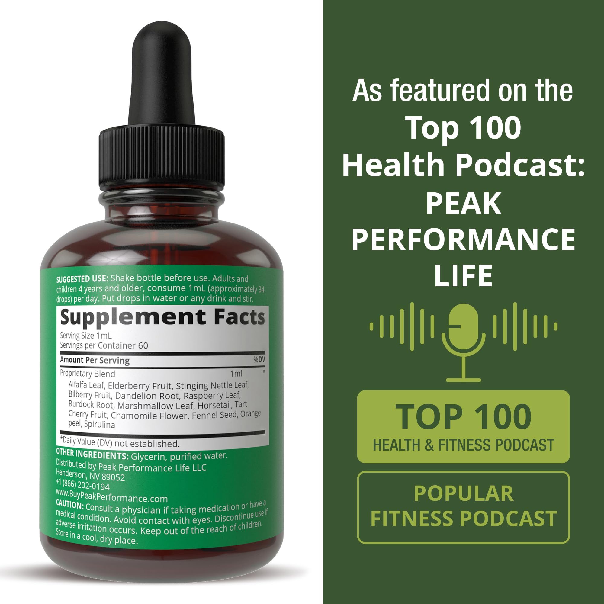 Peak Performance tasteless drops poured into juice.