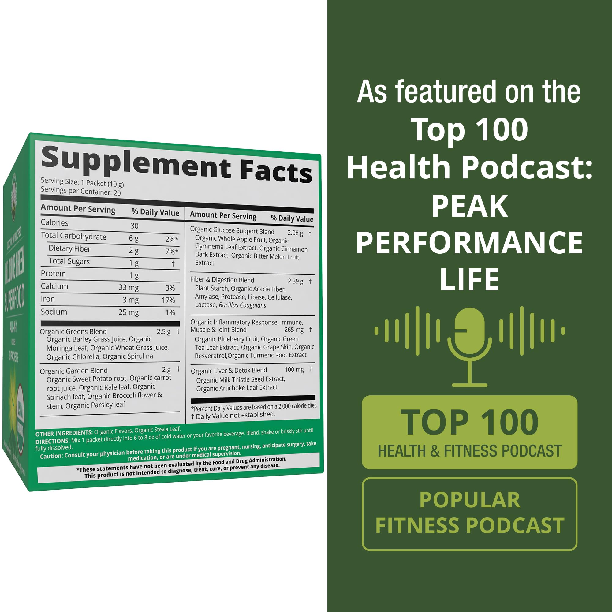 Peak Performance travel box shows 20 single-serve packets.