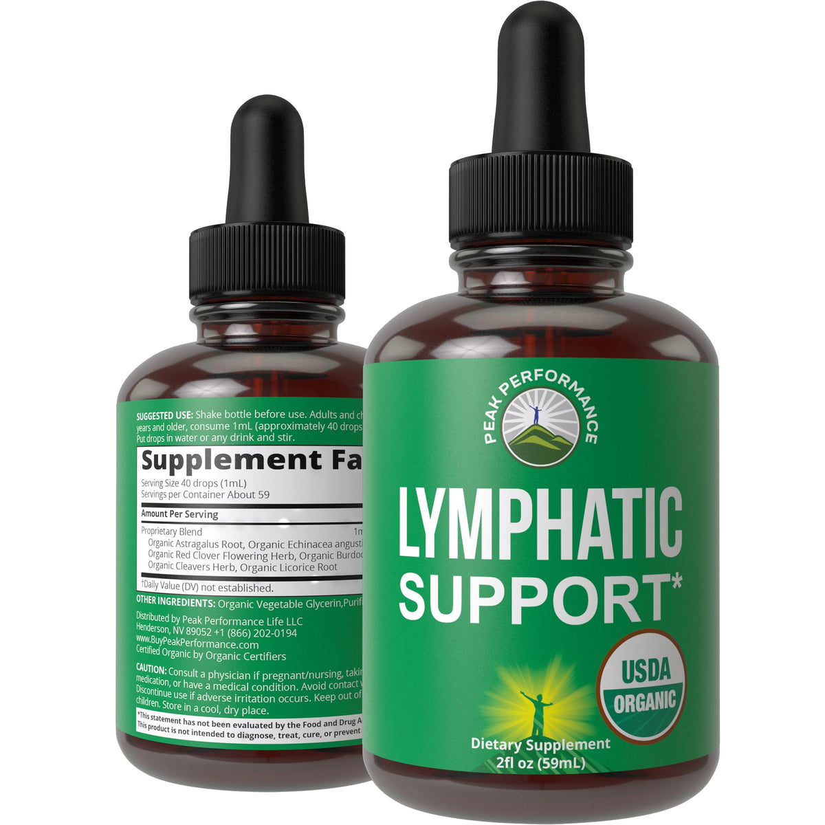 Peak Performance Lymph Drops bottle with dropper for easy daily dosing