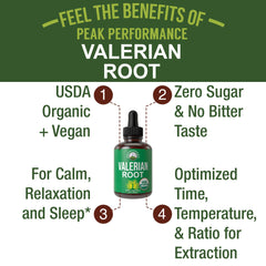 Peak Performance valerian drops pipette for precise nighttime use.
