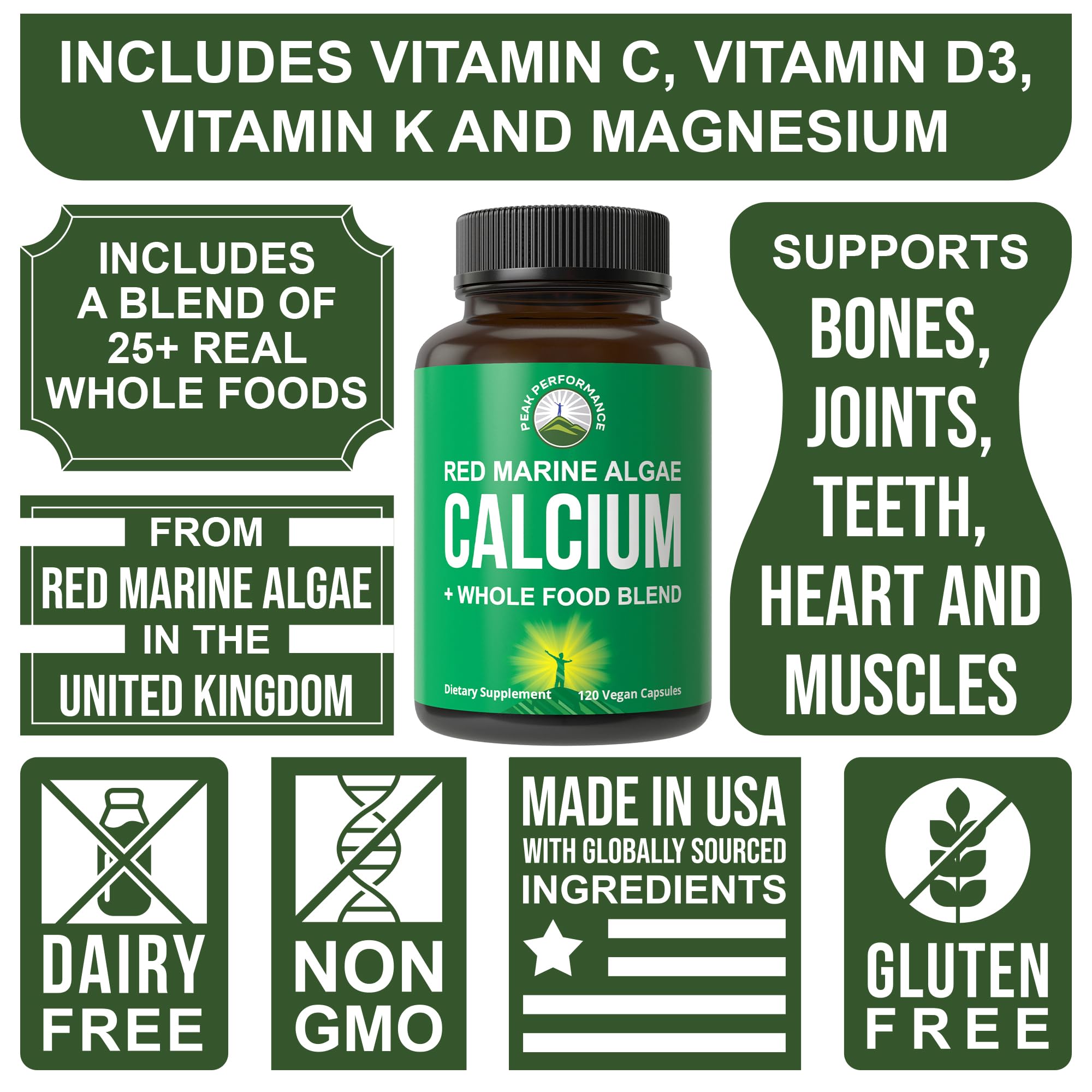 Peak Performance vegan gluten-free label indicating clean, allergen-free formulation