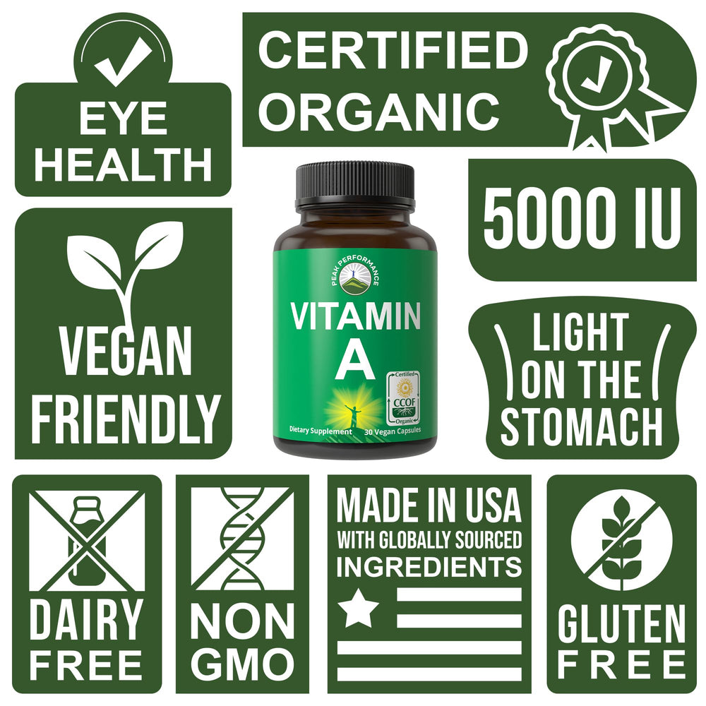 Peak Performance vegan non-GMO label on bottle communicates clean, plant-based ingredients.