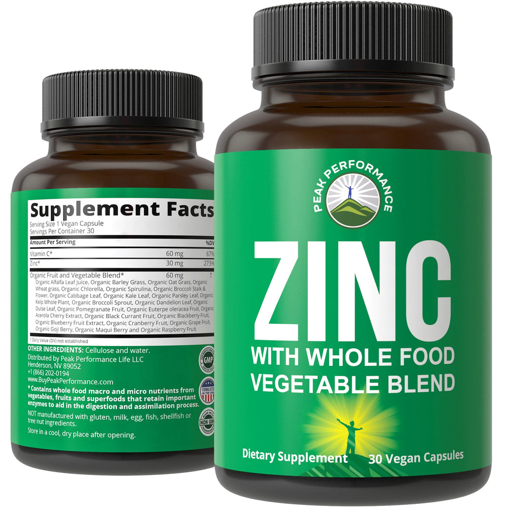 Peak Performance vegan zinc 30mg capsule for daily wellness and absorption
