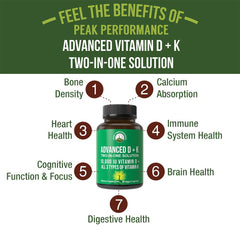 Small Peak Performance capsules for easy daily intake of D3 and K2