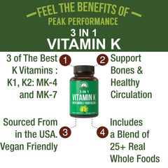 Peak Performance Vitamin K vegan capsules ready for daily use