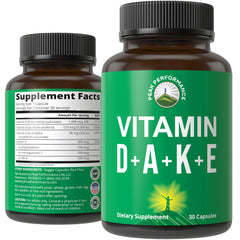 Peak Performance ADK bottle front with vegan four-vitamin blend for daily wellness