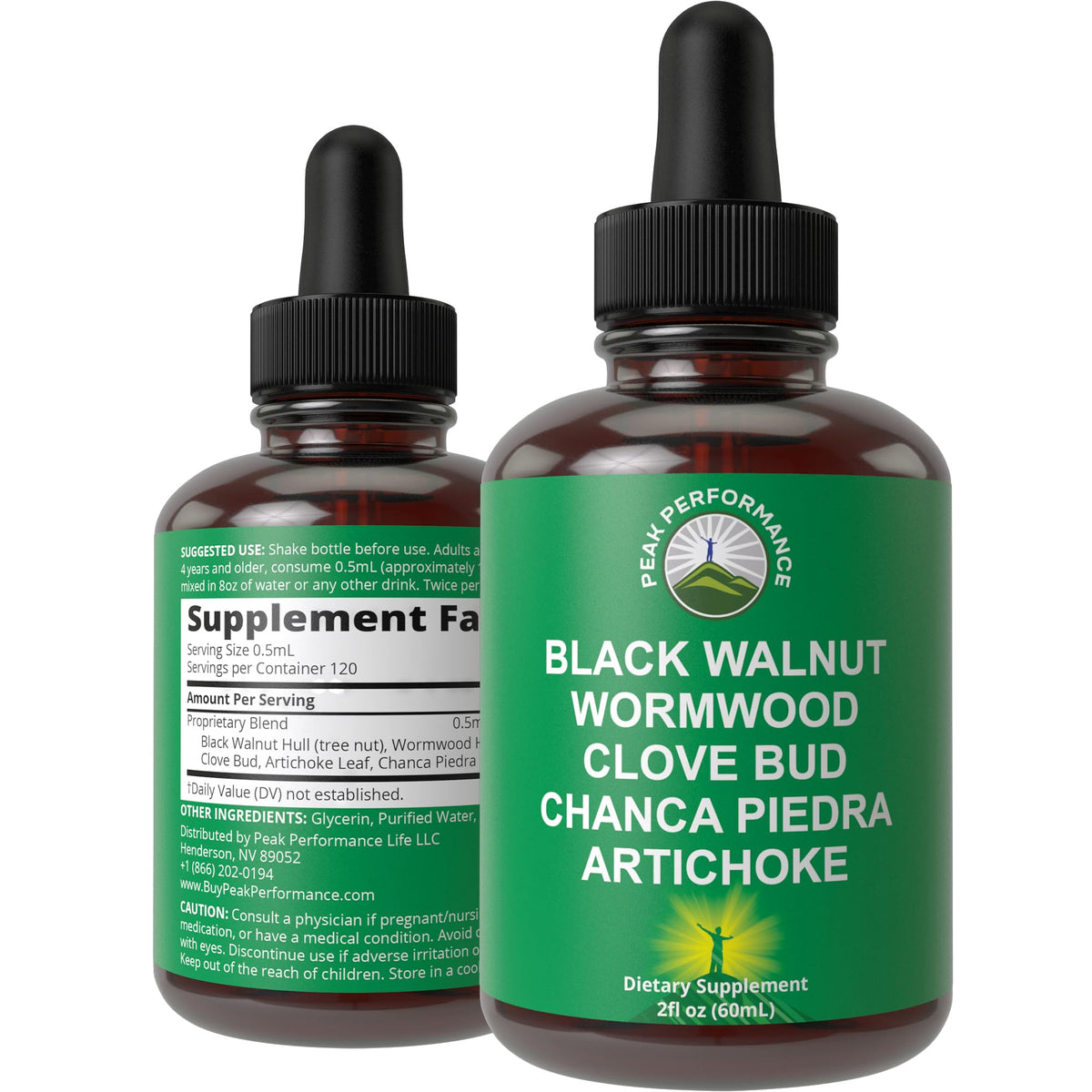 Peak Performance Wormwood Black Walnut Clove Cleanse bottle for gentle digestive support