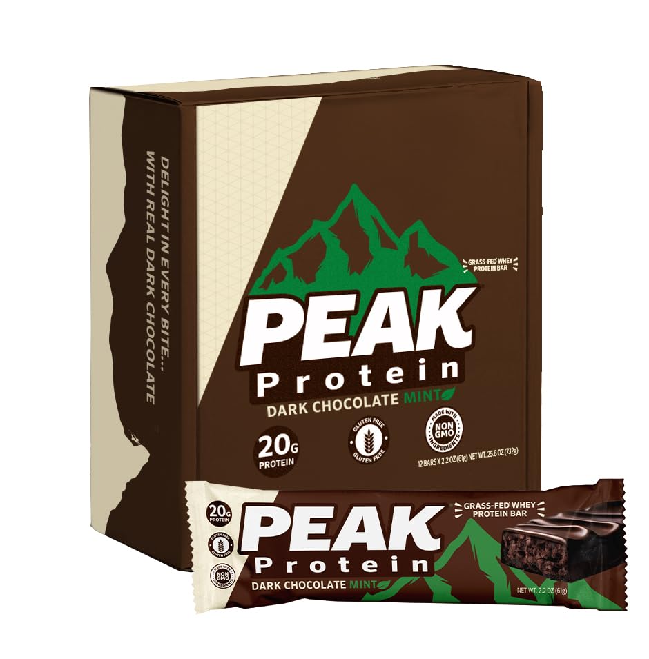 Peak Protein Bars Dark Chocolate Mint pack for on-the-go protein and satisfaction.