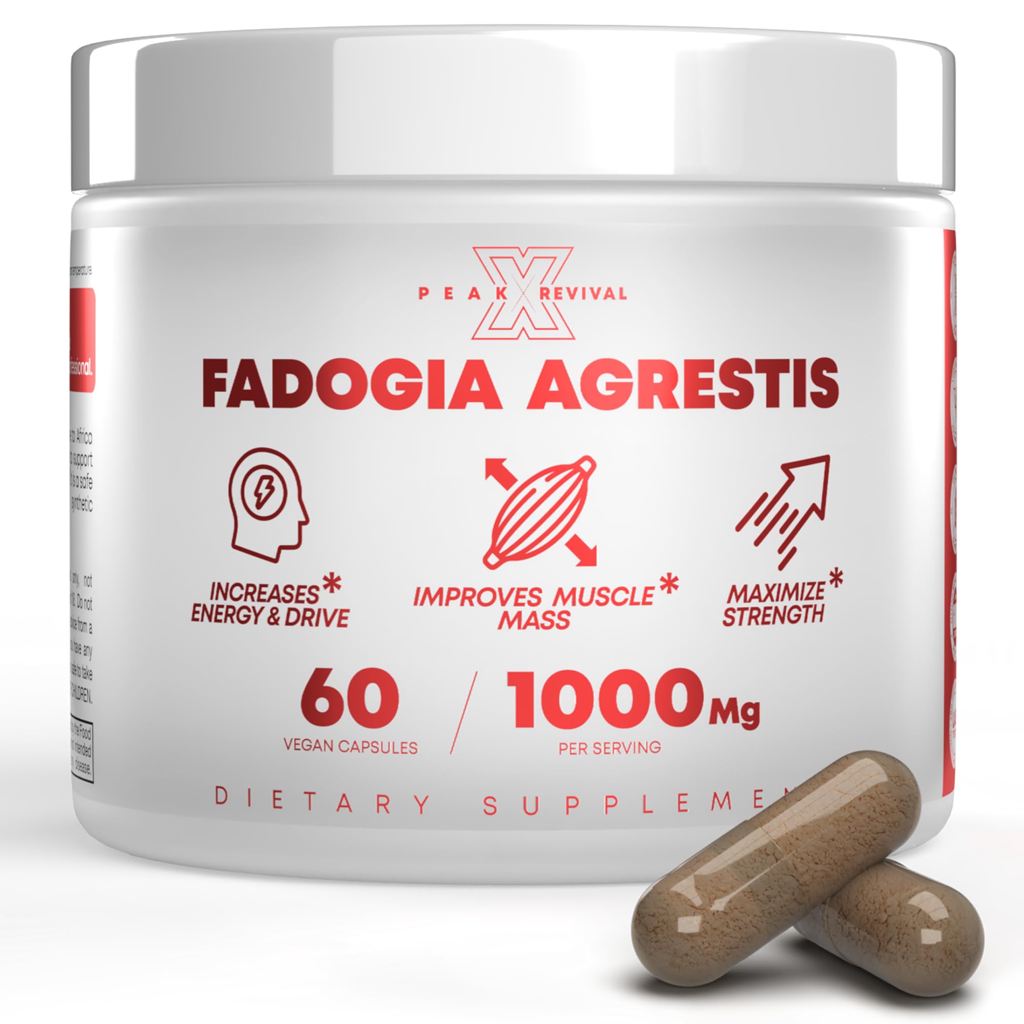 Peak Revival-X Fadogia bottle: 1000mg per serving for energized workouts