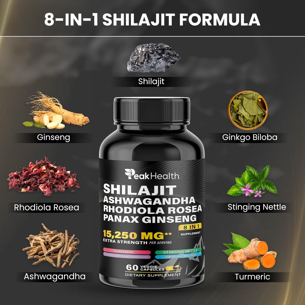 Peakhealth Sea Moss blend with Turmeric and Rhodiola for balanced energy.